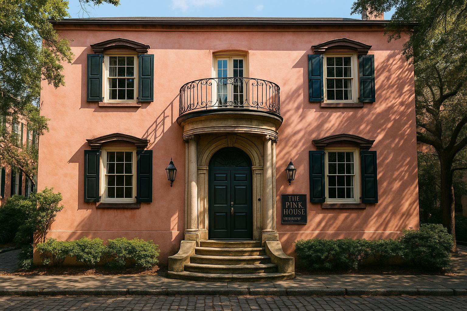 The iconic Pink House in Savannah, Georgia.