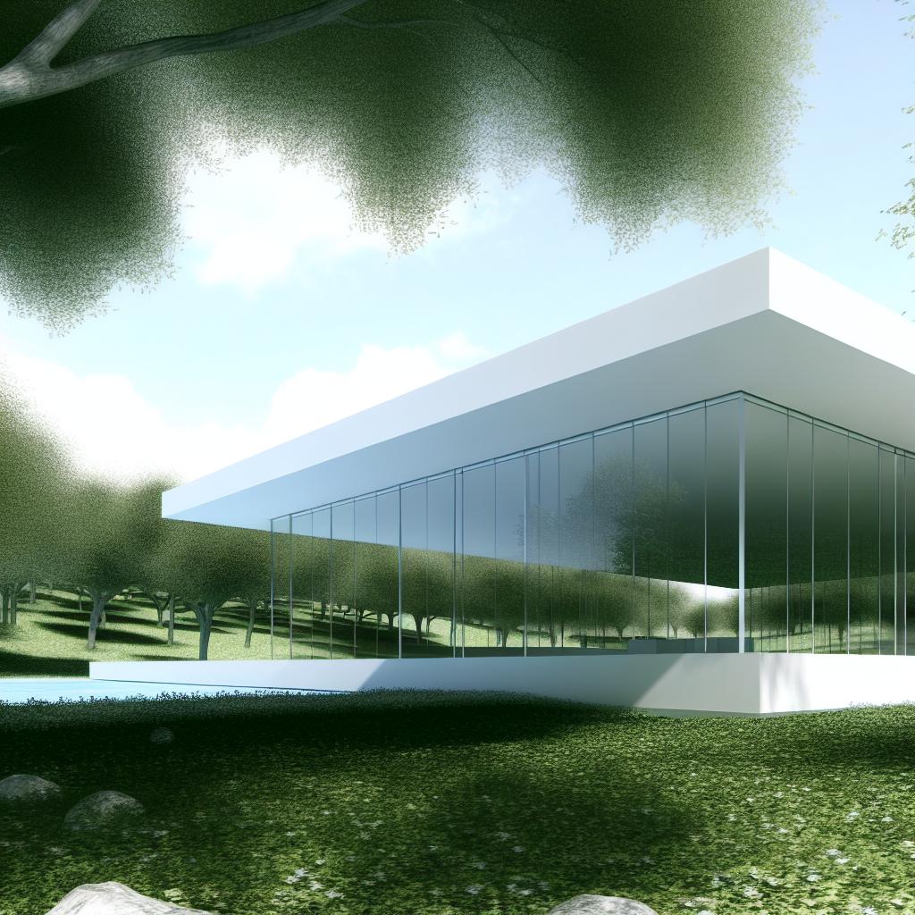 The modernist style of the Glass House by Philip Johnson.