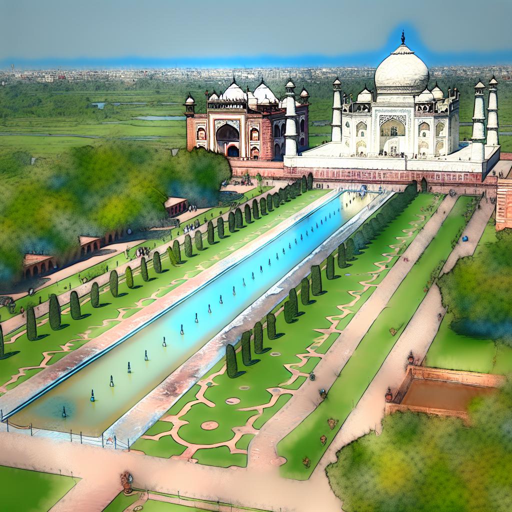 The sprawling grounds of the Taj Mahal and its residences.